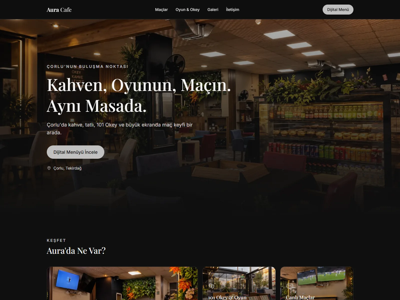 Aura Cafe web sitesinin ekran görüntüsü