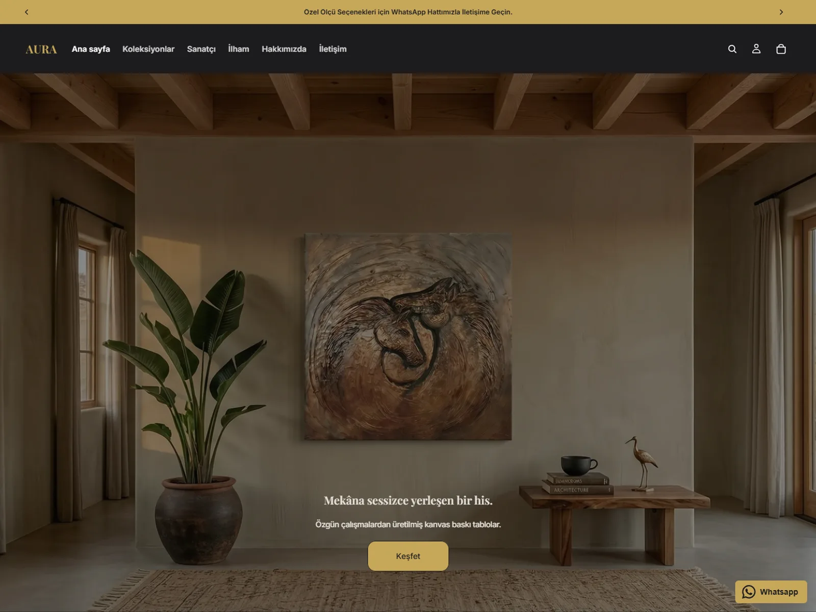 AURA Duvar Tabloları web sitesinin ekran görüntüsü